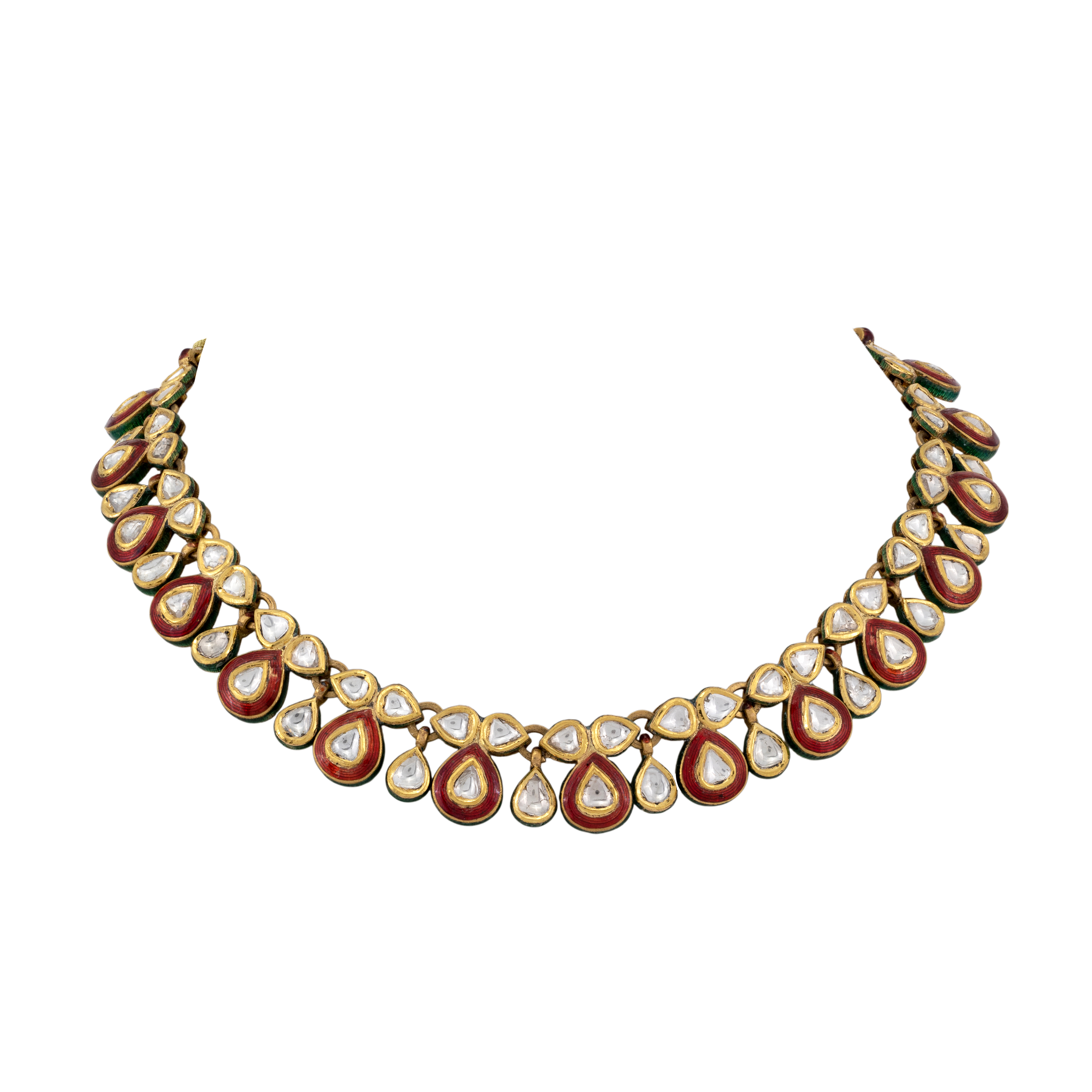 Teardrop Polki Necklace with Red Meenakari Accents